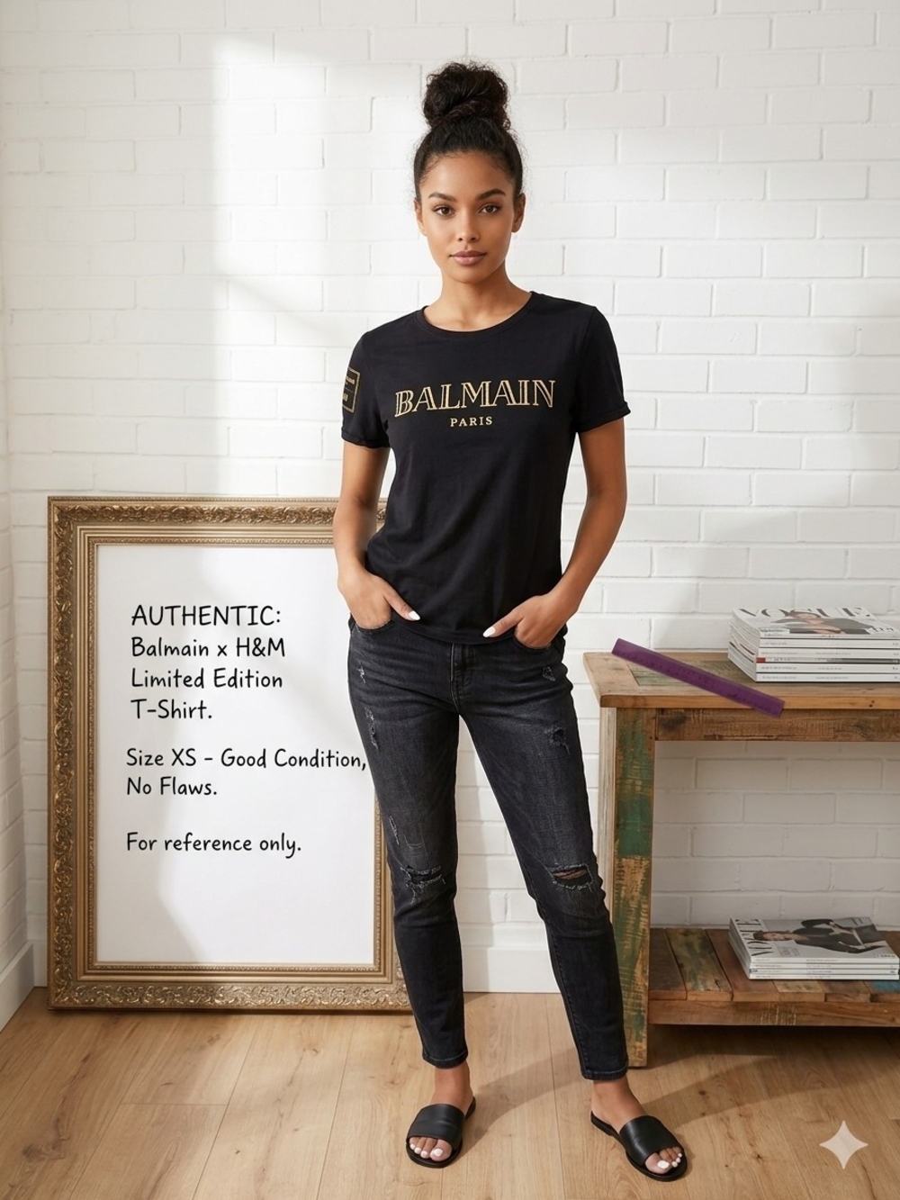 BALMAIN x H&M Limited Edition Gold Logo Graphic T-Shirt - Size XS